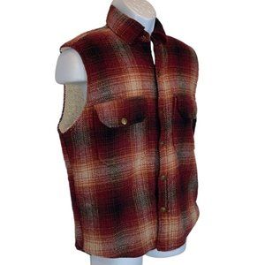 Vintage Aqualung Men's Western Cowboy Plaid Wool Blend Faux Fur Vest Small S